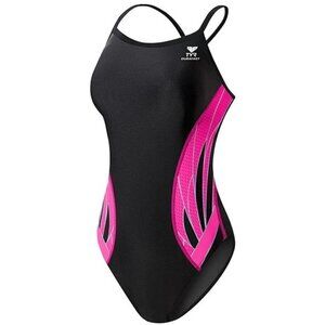 New TYR Phoenix Diamondfit Swimsuit Youth 24 7/8 Black Pink Bathing Suit